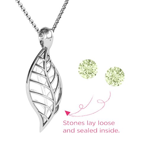 Encourage-Mint Cage Leaf Pendant – Sterling Silver with Peridot