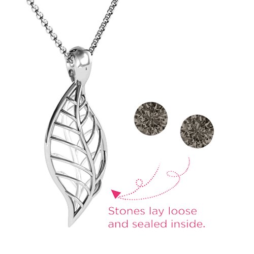 Encourage-Mint Cage Leaf Pendant – Sterling Silver with Smokey Quartz