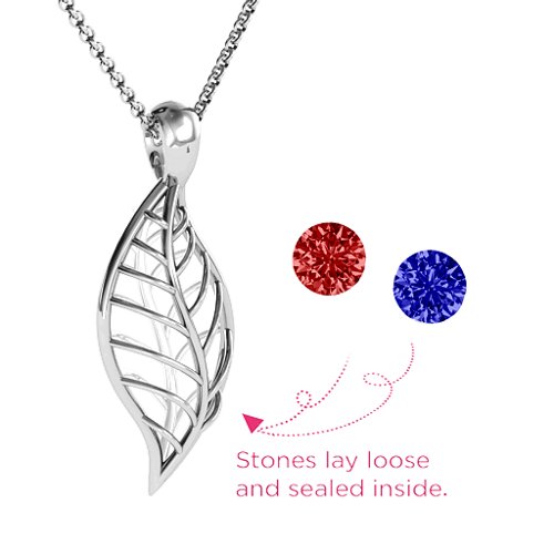 Encourage-Mint Cage Leaf Pendant – Sterling Silver with Garnet and Blue Sapphire