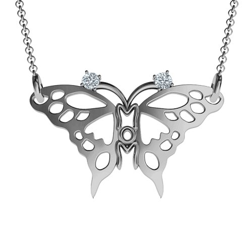 Butterfly Mom Birthstone Necklace – Sterling Silver with Cubic Zirconia
