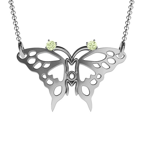 Butterfly Mom Birthstone Necklace – Sterling Silver with Peridot