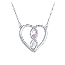 Entwined Infinity Heart Necklace in 925 Sterling Silver with Amethyst and Cubic Zirconia