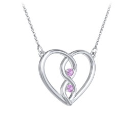 Entwined Infinity Heart Necklace in 925 Sterling Silver with Amethyst