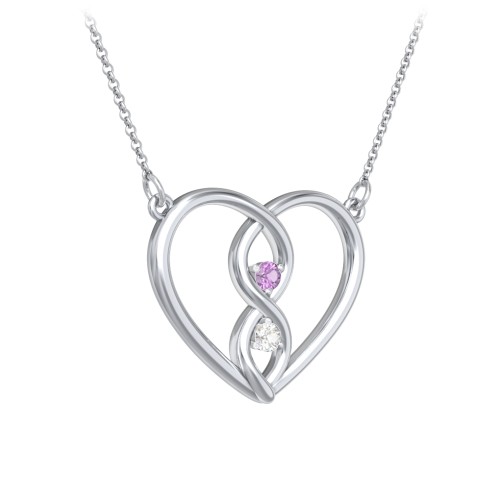 Entwined Infinity Heart Necklace – Sterling Silver with Amethyst and Cubic Zirconia