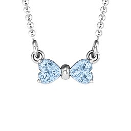 Adorable Bow Necklace in 925 Sterling Silver with Aquamarine