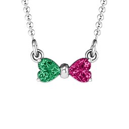 Adorable Bow Necklace in 925 Sterling Silver with Emerald and Ruby