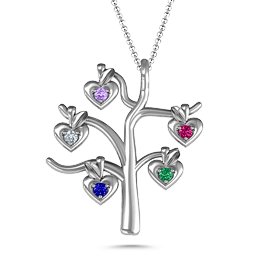 Tree Of Hearts 5-Stone Family Tree Necklace in 925 Sterling Silver with Amethyst, Cubic Zirconia, Ruby, Emerald, and Blue Sapphire