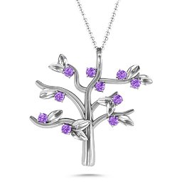 Family Forever 10-Stone Family Tree Necklace in 925 Sterling Silver with Amethyst