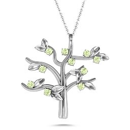 Family Forever 10-Stone Family Tree Necklace in 925 Sterling Silver with Peridot