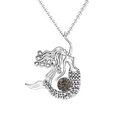 Majestic Mermaid Necklace in 925 Sterling Silver with Smokey Quartz