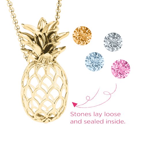 Pineapple Cage Necklace – 18K Gold Plated Silver with Aquamarine, Pink Tourmaline, Cubic Zirconia, and Citrine