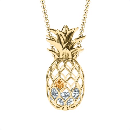 Pineapple Cage Necklace – 18K Gold Plated Silver with Diamond, Cubic Zirconia, and Citrine