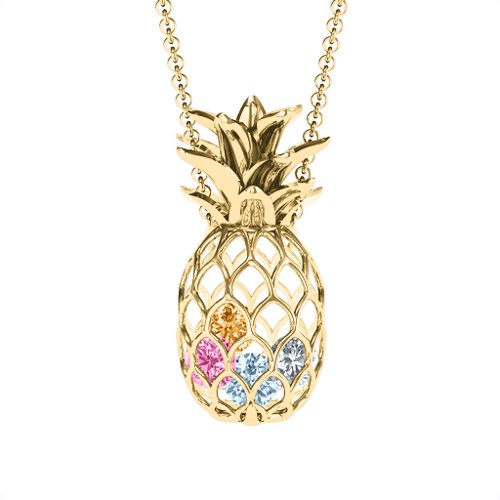 Pineapple Cage Necklace – 18K Gold Plated Silver with Aquamarine, Pink Tourmaline, Cubic Zirconia, and Citrine