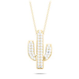 Feelin' Prickly Cactus Necklace in 10K Solid Yellow Gold with Fancy Blue Premium Zirconia