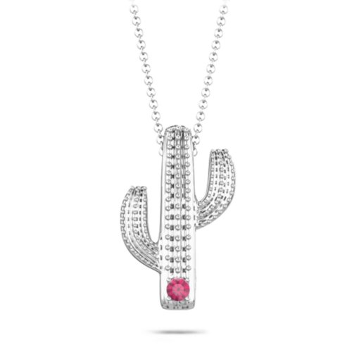 Cutesy Cactus Necklace – Sterling Silver with Ruby