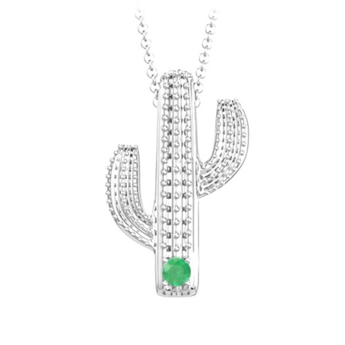 Cutesy Cactus Necklace – Sterling Silver with Emerald