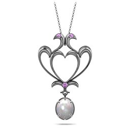 Sparkling Seduction Vintage Inspired Cabochon Charm Pendant in 925 Sterling Silver with Opal and Amethyst