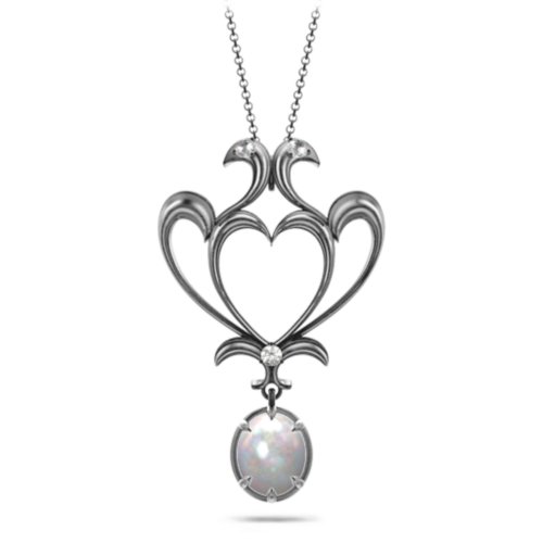 Sparkling Seduction Vintage Inspired Cabochon Charm Pendant – Sterling Silver with Opal and Cubic Zirconia
