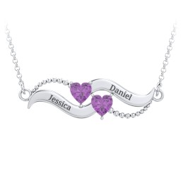 Hearts on a Wave Pendant in 925 Sterling Silver with Amethyst