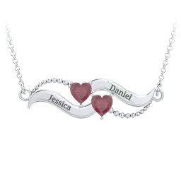 Hearts on a Wave Pendant in 925 Sterling Silver with Ruby