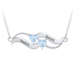 Hearts on a Wave Pendant in 925 Sterling Silver with Aquamarine