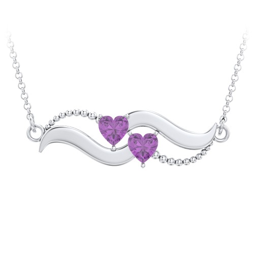 Hearts on a Wave Pendant – Sterling Silver with Amethyst