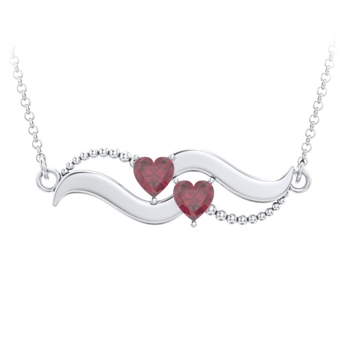 Hearts on a Wave Pendant – Sterling Silver with Ruby