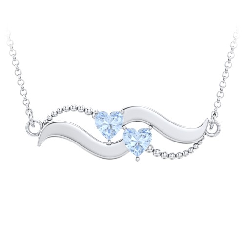 Hearts on a Wave Pendant – Sterling Silver with Aquamarine
