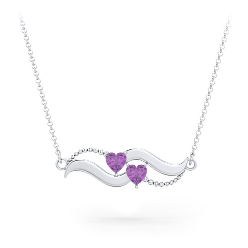 Hearts on a Wave Pendant – Sterling Silver with Amethyst