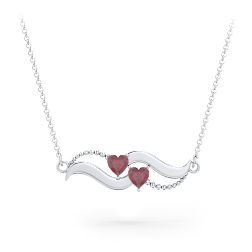Hearts on a Wave Pendant – Sterling Silver with Ruby