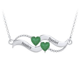 Hearts on a Wave Pendant in 925 Sterling Silver with Emerald