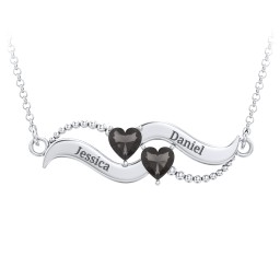 Hearts on a Wave Pendant in 925 Sterling Silver with Smokey Quartz