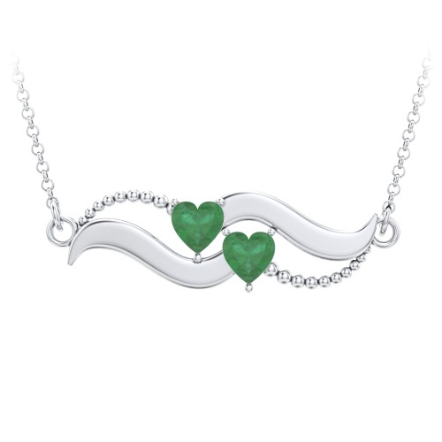 Hearts on a Wave Pendant – Sterling Silver with Emerald
