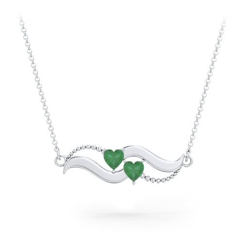 Hearts on a Wave Pendant – Sterling Silver with Emerald
