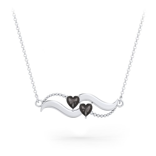 Hearts on a Wave Pendant – Sterling Silver with Smokey Quartz