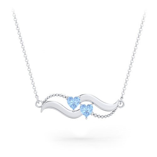 Hearts on a Wave Pendant – Sterling Silver with Blue Topaz