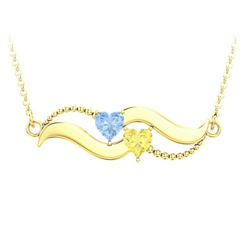 Hearts on a Wave Pendant – 10K Yellow Gold with Blue Topaz and Citrine