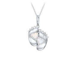 Engravable Baby Feet Two Stone Pendant