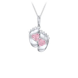 Engravable Baby Feet Two Stone Pendant