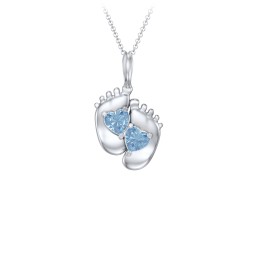 Engravable Baby Feet Two Stone Pendant