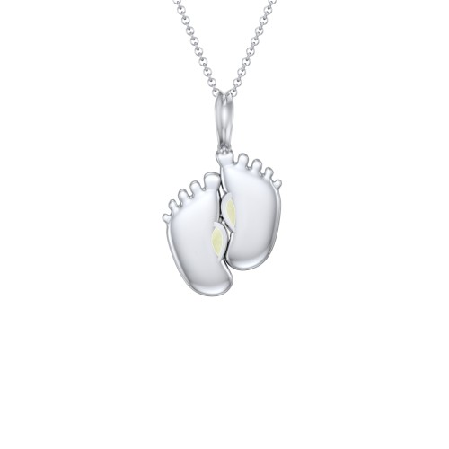 Engravable Baby Feet Two Stone Pendant – Sterling Silver with Peridot