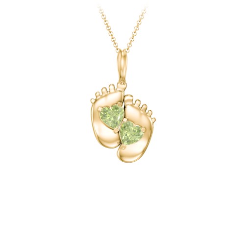 Engravable Baby Feet Two Stone Pendant – 10K Yellow Gold with Peridot