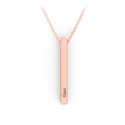 Vertical 3D Bar Necklace with Engraving in 10K Solid Rose Gold