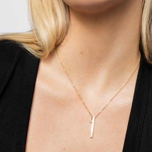 Vertical 3D Bar Necklace with Engraving – Sterling Silver