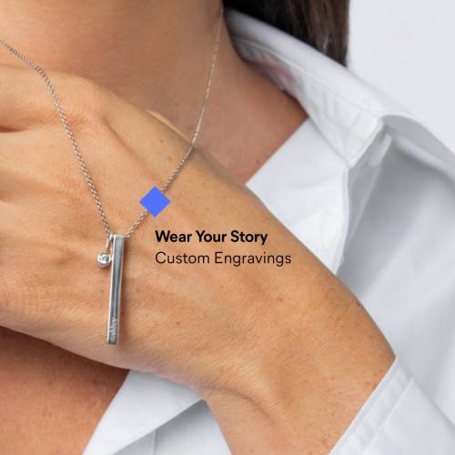 Vertical 3D Bar Necklace with Engraving – Sterling Silver