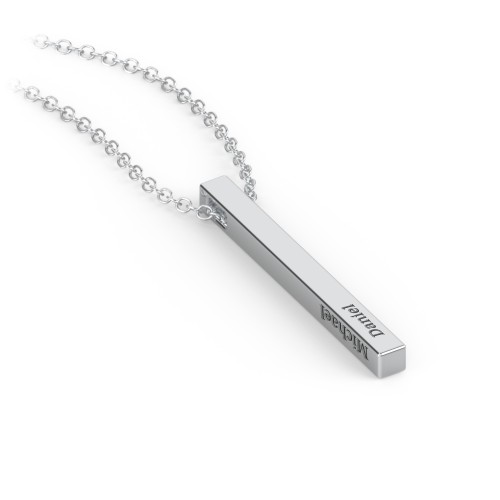 Vertical 3D Bar Necklace with Engraving – Sterling Silver