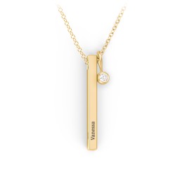 Vertical 3D Bar Necklace with Engraving in Vermeil