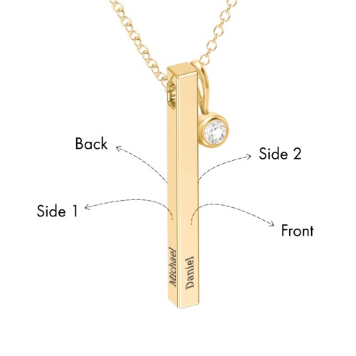 Vertical 3D Bar Necklace with Engraving – Vermeil with Lab Diamond