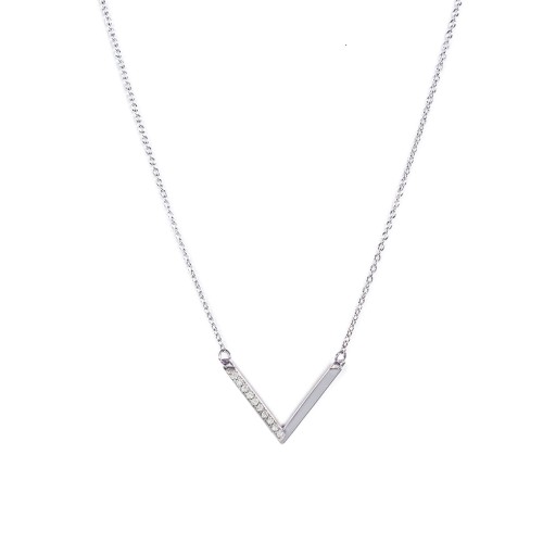 "V" Necklace with Gemstones – Sterling Silver with White Premium Zirconia