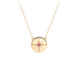 Disc Pendant with Star Set Gemstone in 18K Gold Plated Silver with Ruby
